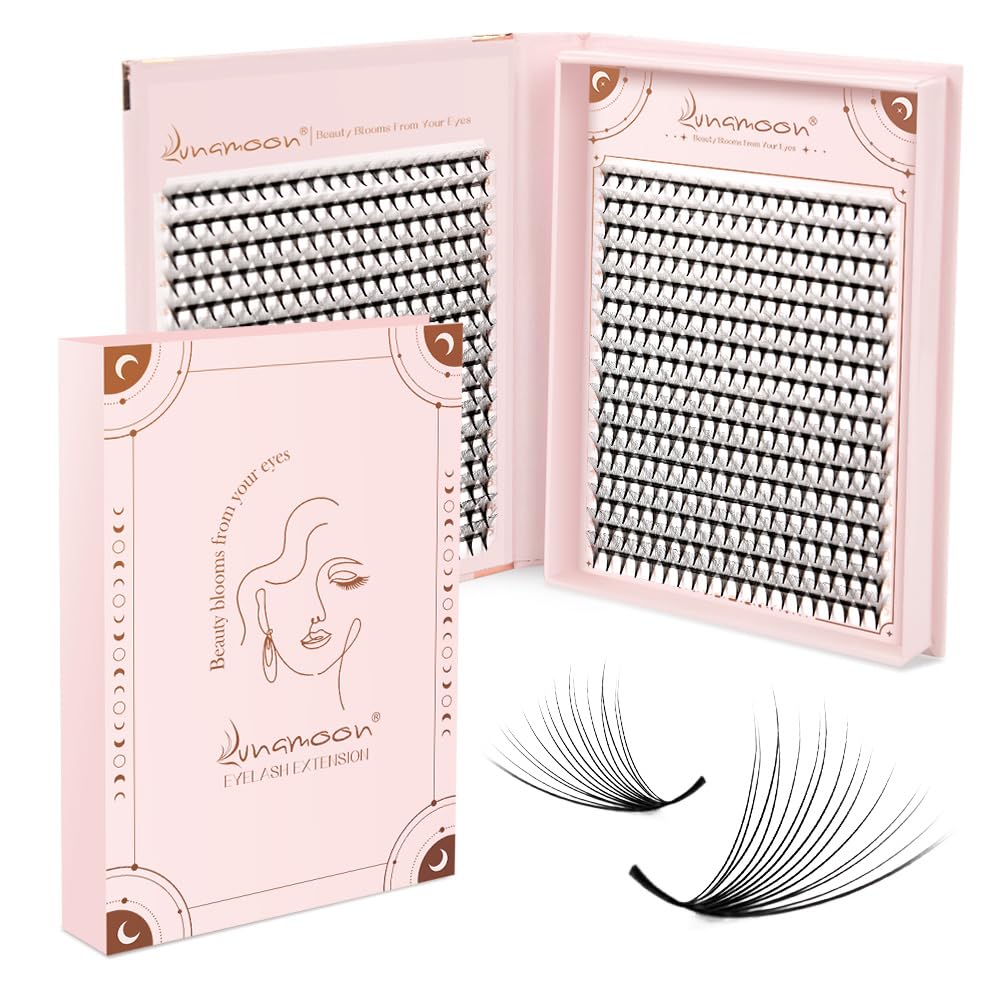 Lunamoon 640pcs Premade Fans Lashes Eyelash Extension Volume Lashes Prefabricated Fan Eyelashes (16D-0.07-C, 8-15mm)