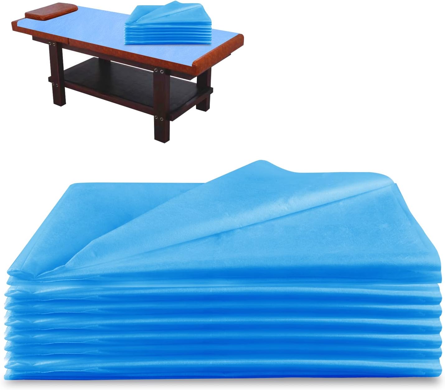 Disposable Massage Table Sheets 31.5" x 74.9" 100PCS - Massage Bed Cover - Non-Woven Disposable Bed Sheets for Massage Beauty Tattoos Spa Hotels (Blue)
