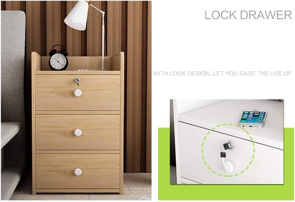 Wooden File Cabinet Office Filing Cabinet with Lock Three-Tier Drawer Cabinet Home Bedside Cabinet Information Cabinet Filing Cabinet (Color : 1) (Brass)