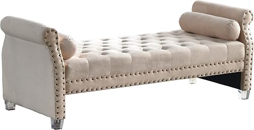 Miniatura 4 de Mathias - Banco tapizado de terciopelo con brazo enrollado de 71 pulgadas para dormitorio, extremo de la cama, tumbona, sala de estar, taburete