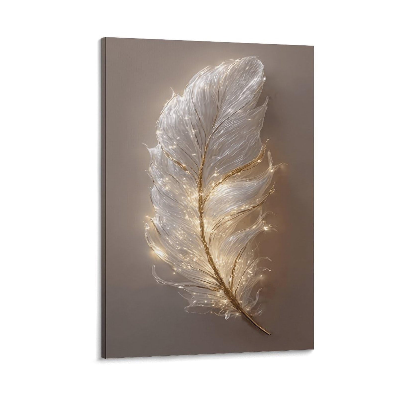 XPASHIQWC White & Gold Feather Poster Artwork Canvas Prints Picture Modern Wall Art Picture Wall Hanging for Living Room Home Decorations 20x30inch(50x75cm)