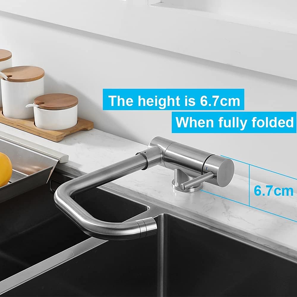 ONECE Grifo Cocina Abatible Con 2 Modos, Mezclador Plegable Para Fregadero | Grifería Monomando para Ventana Frontal Giratorio a 360°, Acero Inoxidable 304 Cepillado