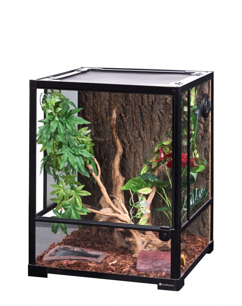 Swell Reptiles Glass Terrarium/Vivarium Tank | Easy Access Port for Access for Tiding Cables with Breathable Mesh Top Lid for Optimal Ventilation (45x45x60cm)