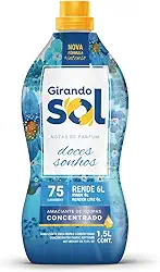 Amaciante Concentrado Doces Sonhos Girando Sol 1,5L, Amaciante De Roupas Concentrado, Azul, Nova Fórmula E Mais Intenso, Gostoso Como Um Carinho, Sua Casa Merece O Melhor Cuidado, Rende 75 Lavagens