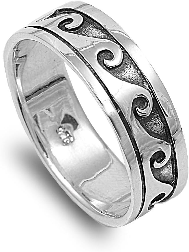 CloseoutWarehouse 925 Sterling Silver Waves of Eternity Bali Tribal Ring