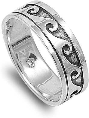 CloseoutWarehouse 925 Sterling Silver Waves of Eternity Bali Tribal Ring