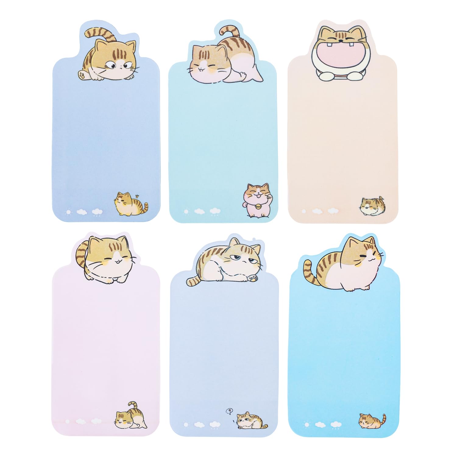 M&G Funny Cat Sticky Notes Set, Cartoon Cute Cat Sticky Notes, 2.4x4.5 in Post its Tabs Self-Stick Note Pads Writing Memo Pads Page Marker for Cat Lover Gift Home School Offices Total 180 Sheets 6 Pad