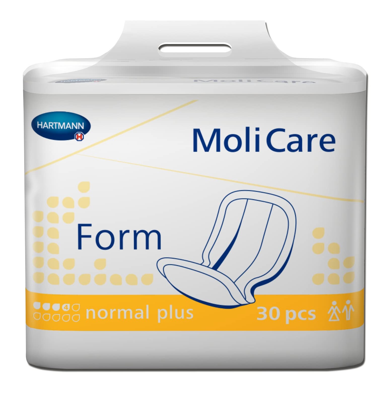 Molicare Forma 4 krople, do lekkiego nietrzymania moczu: wysokie bezpieczeństwo, dodatkowa ochrona przed wyciekiem i dyskrecja dla kobiet i mężczyzn, do stosowania z MoliCare Premium Fixpants, 4 x 32