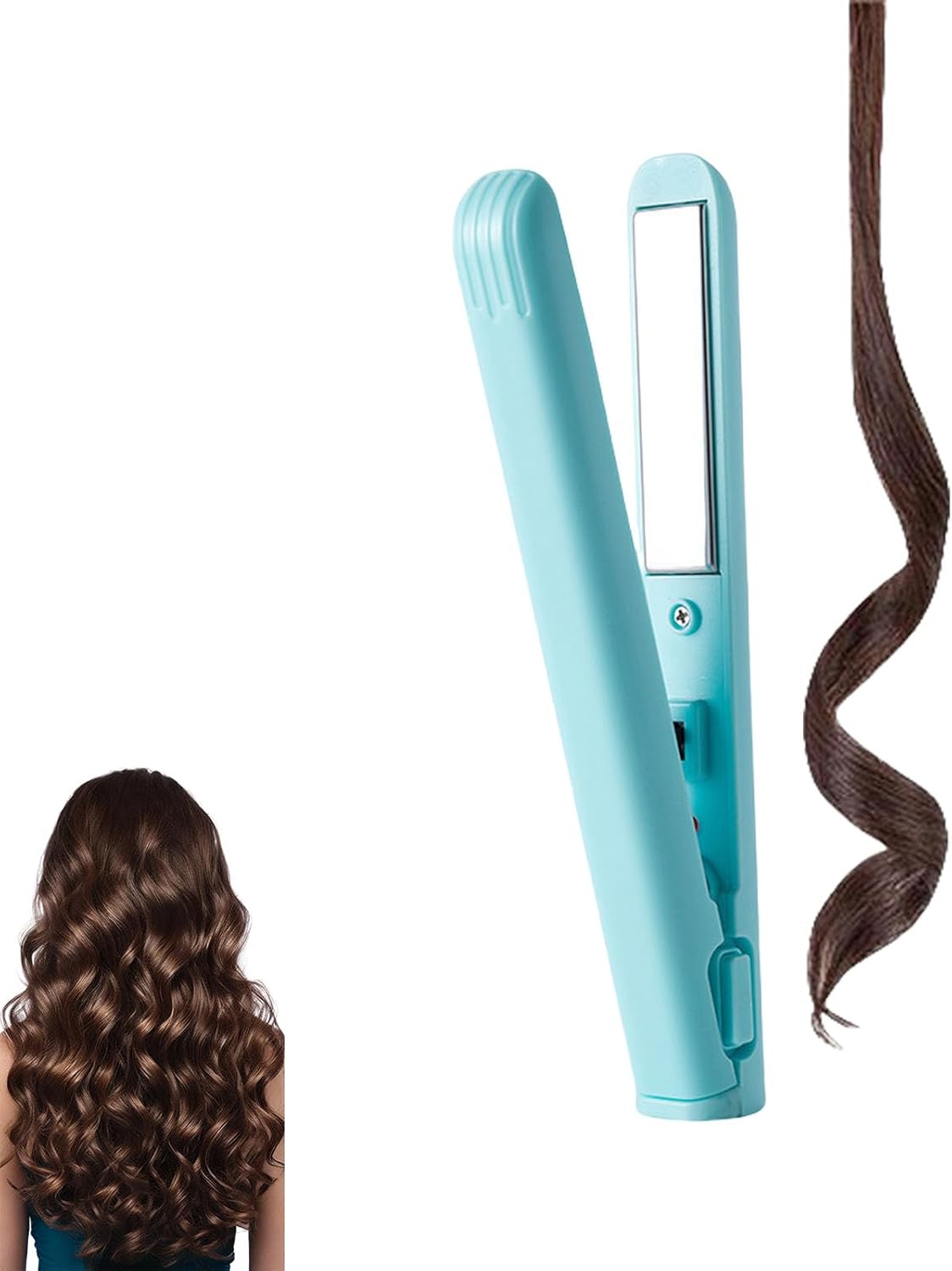 Dualglam Mini Dual-Purpose Curling Iron, 2025 New Hair Straightener and Curler 2 in 1, for Short and All Hair Types (Blue)