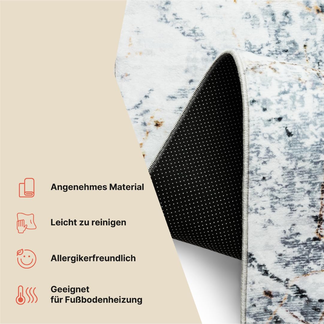 TAPISO Venezia Tappeto Soggiorno Pelo Corto Stampato Facile da Pulire Grigio Nero Effetto Marmo Moderno Antiscivolo - Tappeto per Camera da Letto Sala da Pranzo Corridoio Oeko-Tex 140 x 200 cm