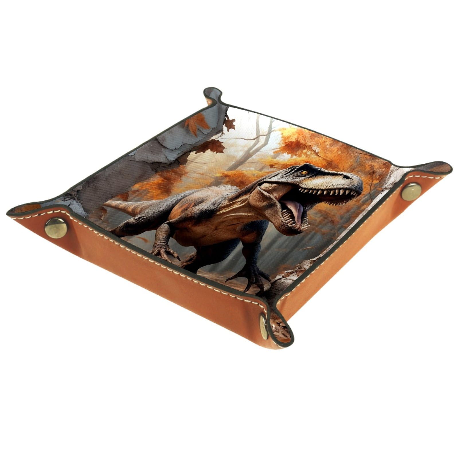VAPOKF Dinosaur Dice Trays Quadrilateral Dice Folding Tray Microfiber Leather Holder for Table Games RPG DND, 20.5 × 20.5 cm