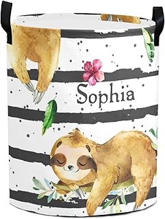 Custom Watercolor Sloth Stripes Laundry Basket Handles Collapsible Hamper Foldable Storage Bin Living Room Office Bathroom Bedroom