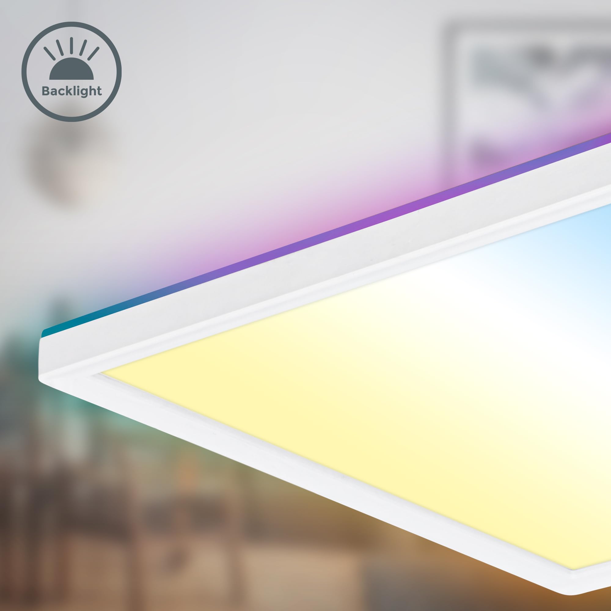B.K.Licht - Lampada da soffitto LED piatta con telecomando, retroilluminazione RGBIC, superficie luminosa CCT, dimmerabile, lampada, plafoniera, lampada da soggiorno, pannello 58x20x2,5 cm, bianco