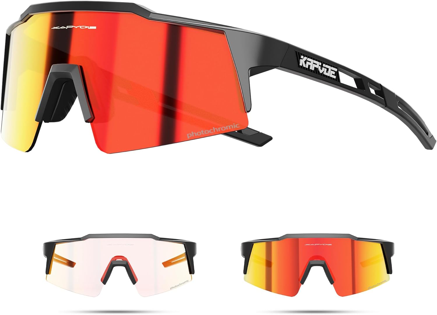 KAPVOE Photochromic Cycling Glasses Men Women Clear Transition Mountain Bike Sunglasses Sports Baseball Running - K9023