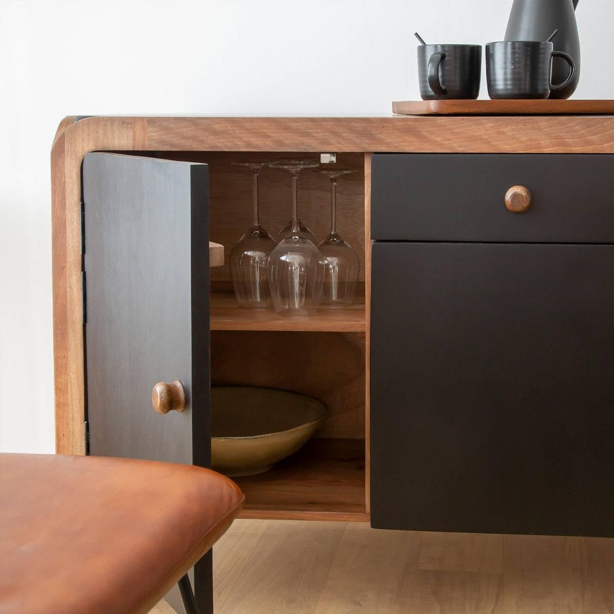 Generico Mobile Buffet in Legno 177x38x75 cm Nero e Naturale