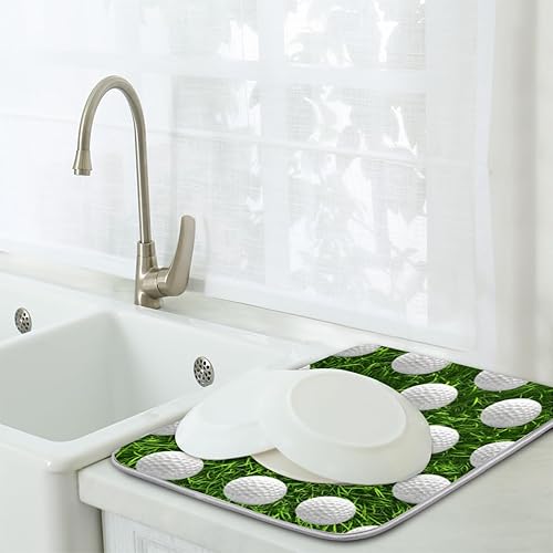 Miniatura 6 de Tapete de secado de platos de microfibra con patrón de pelota de golf para encimera de cocina, 16 x 18 pulgadas, almohadilla de secado de