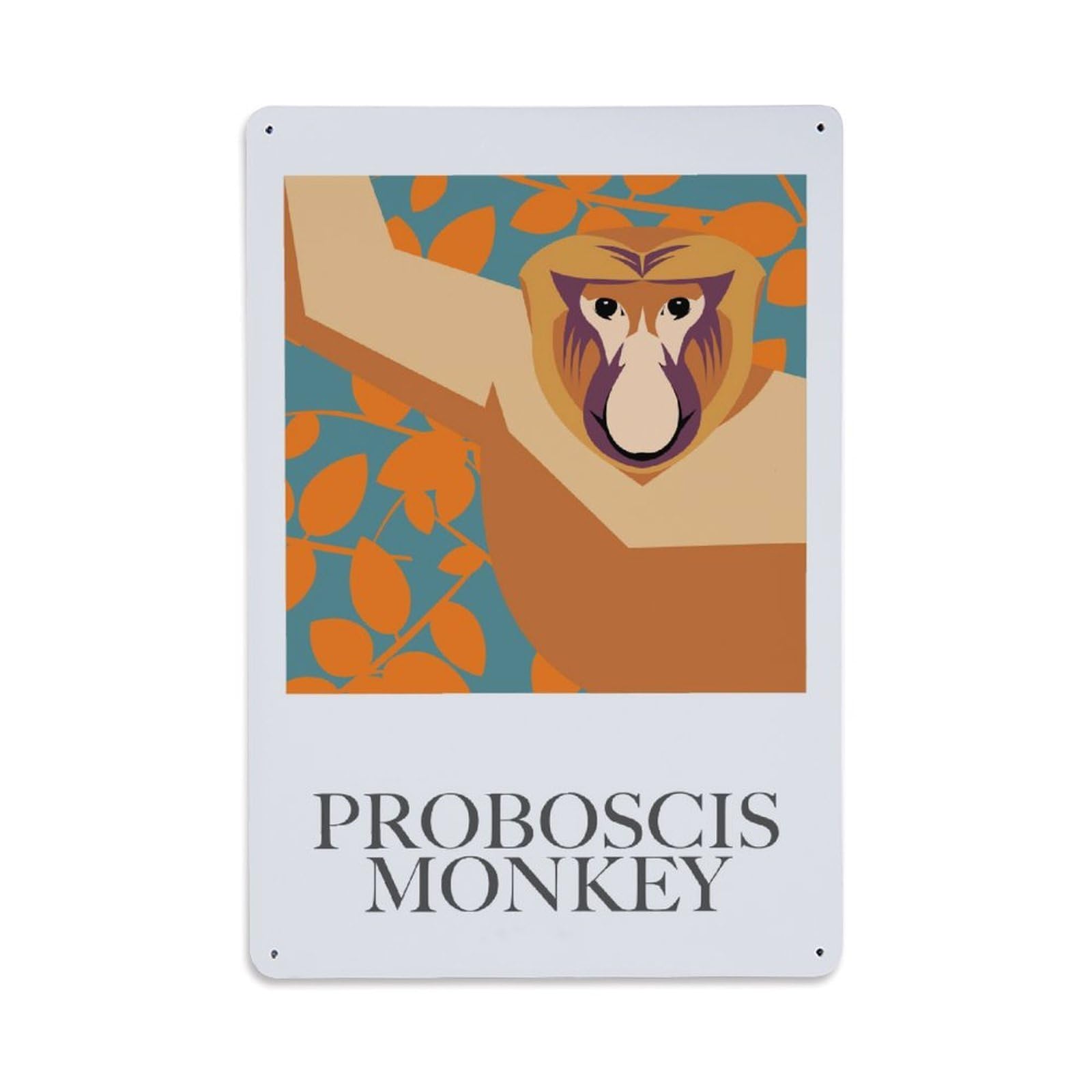 Retro Nature Vintage Proboscis Monkey Indonesian Wildlife Metal Tin Sign Plaque Wall Decor for Cafe, Man Cave, Club Bar, Office, Home Garden Round Metal Poster 8x12Inch