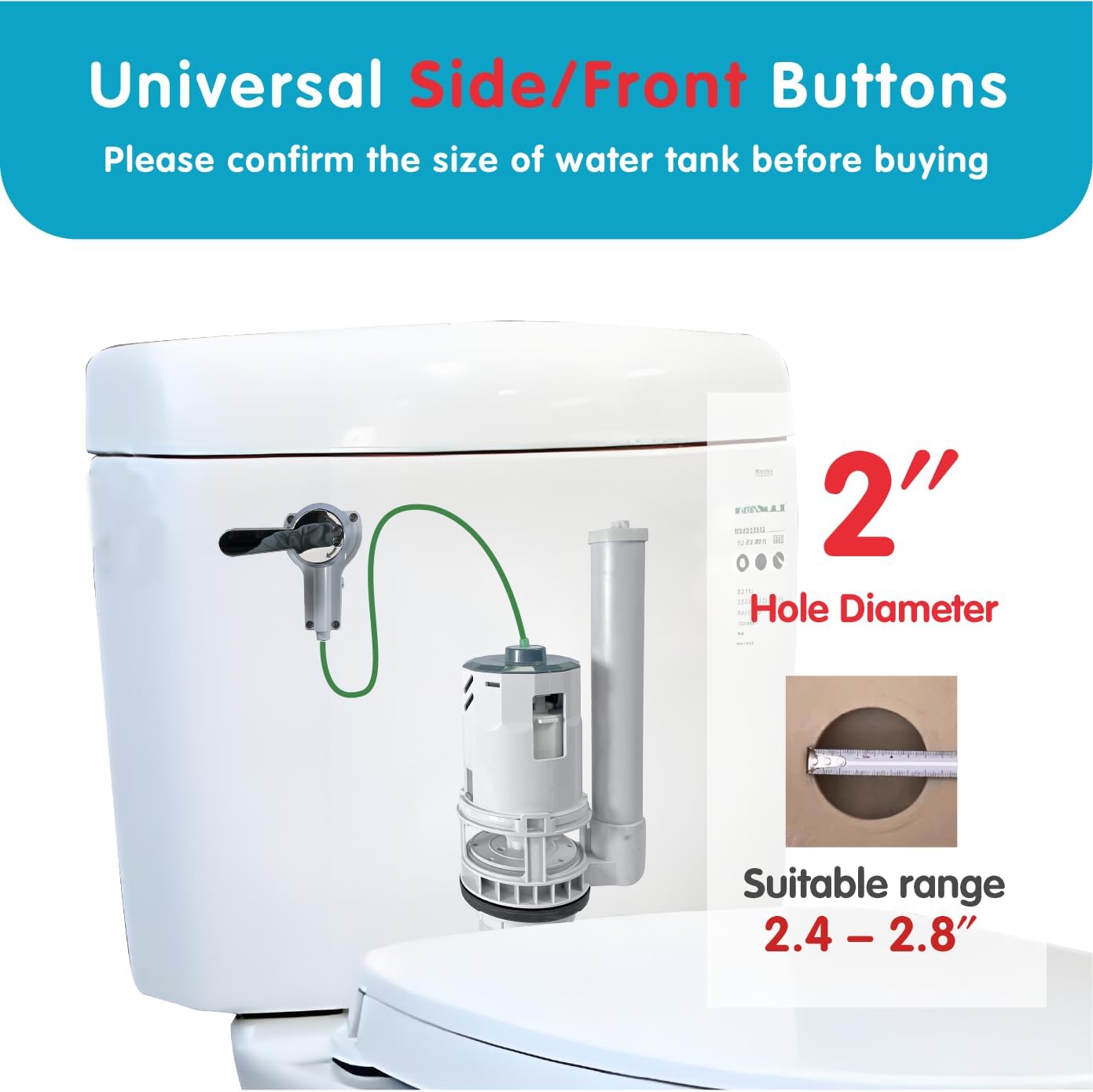 Toilet Tank Replacement Kit for Lever-Handle 2-Piece Toilets - Includes Water-Saving 2-Inch Dual Flush Valve Replacement with Integrated Handle