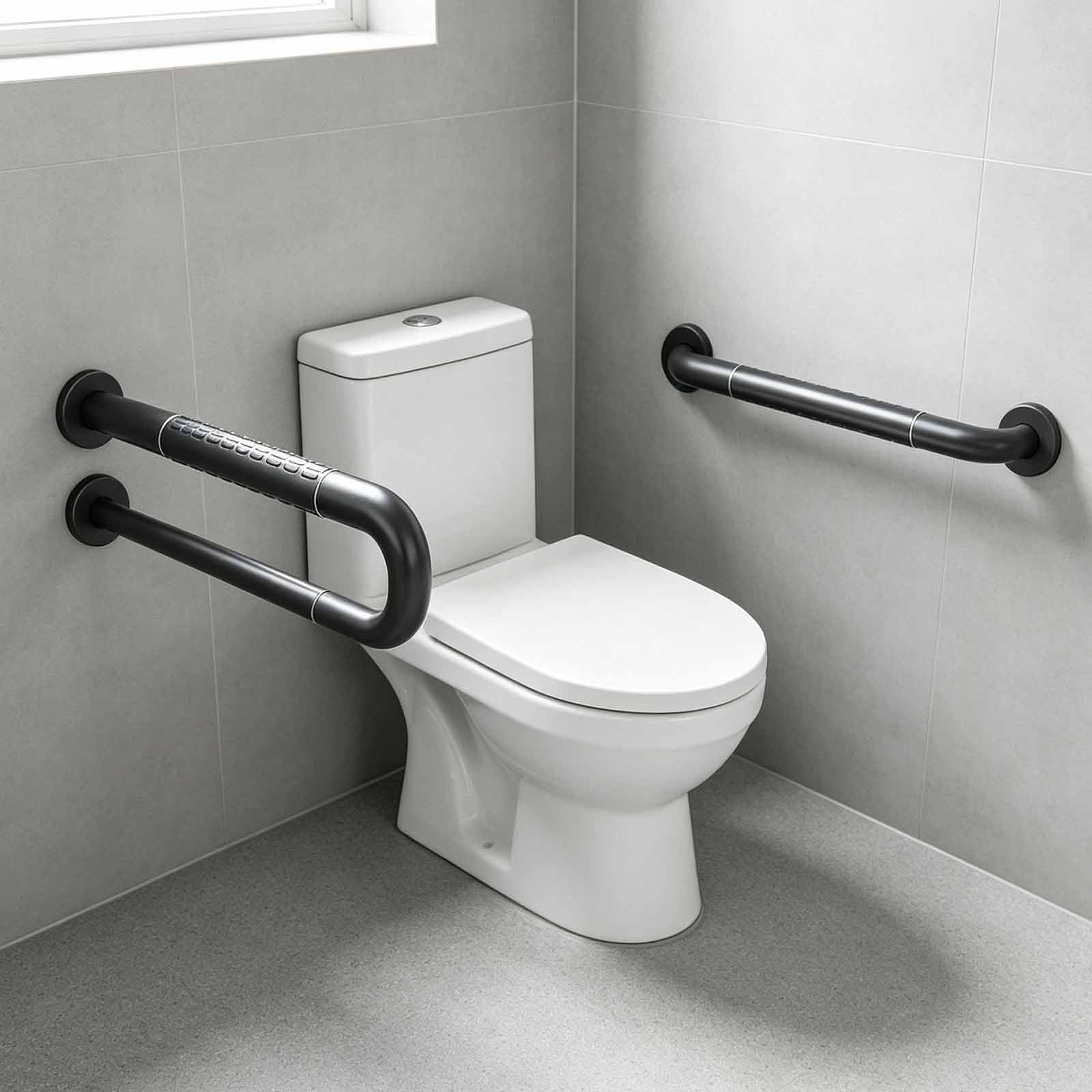 Barra De Apoyo para Ducha, Moderna Barra De Pared Mate con Agarre Antideslizante, Pasamanos De Acero Inoxidable para Hospitales Y Residencias De Ancianos.(Black,50cm)