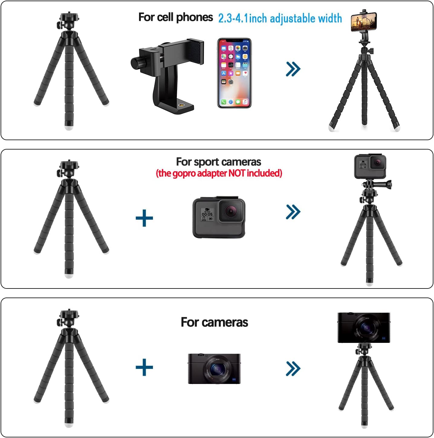 Dezuo 18cm Treppiede per smartphone, fotocamera, iPhone Compreso