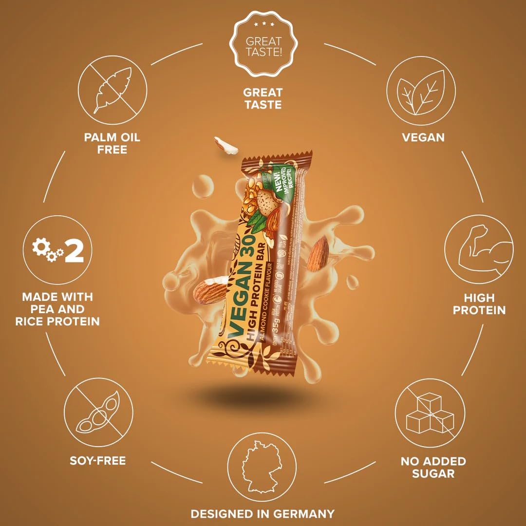 IronMaxx – Barre Protéinée – Vegan 30 Biscuit aux Amandes 24 x 35 g – Barre protéinée sans sucre, protein bar vegan, snack protéiné