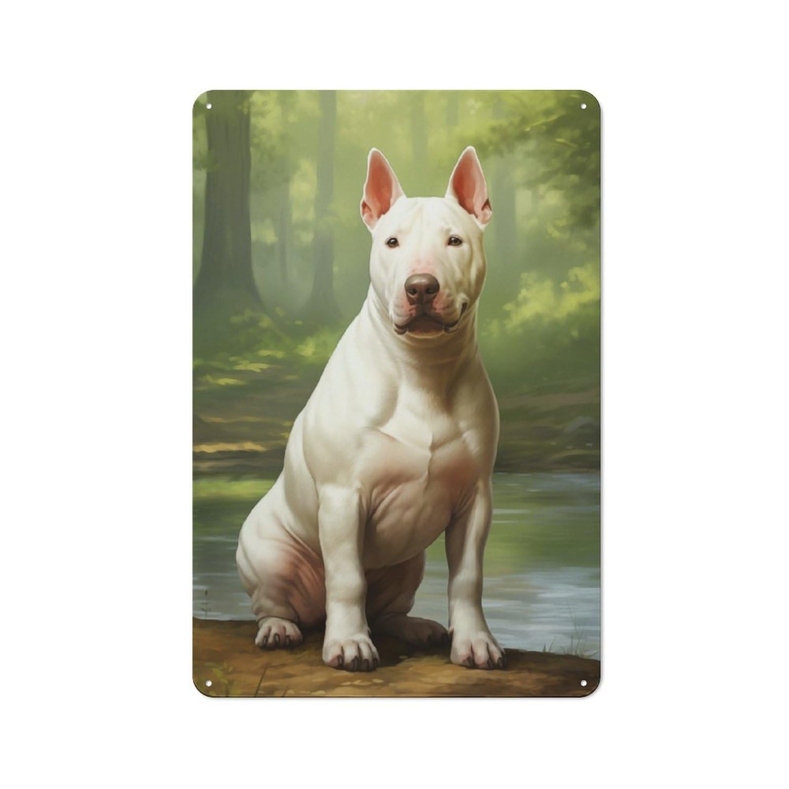 Junmoney White Bull Terrier Retro Tin Sign 30X20cm For Hobby Room Or Studio, New-Space Wall Decor For Creative Interior Collectors