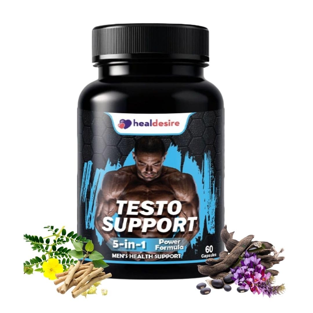 HealDesire TestoSupport | Herbal Testosterone Support Formula with Safed Muesli, Gokshur & More | Supports Vitality & Wellbeing | 60 Veg Capsules