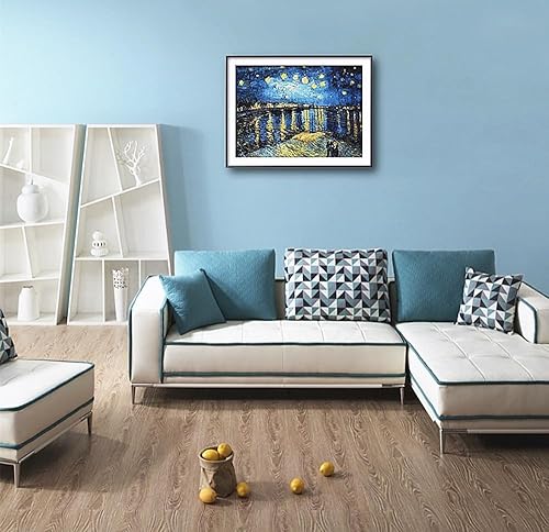 Miniatura 3 de NIHO-JIUMA Van Gogh's Starry Night Over The Rhone - Kit de pintura de diamantes 5D, pintura en lienzo, regalo para adultos (12 x 16 pulgadas)