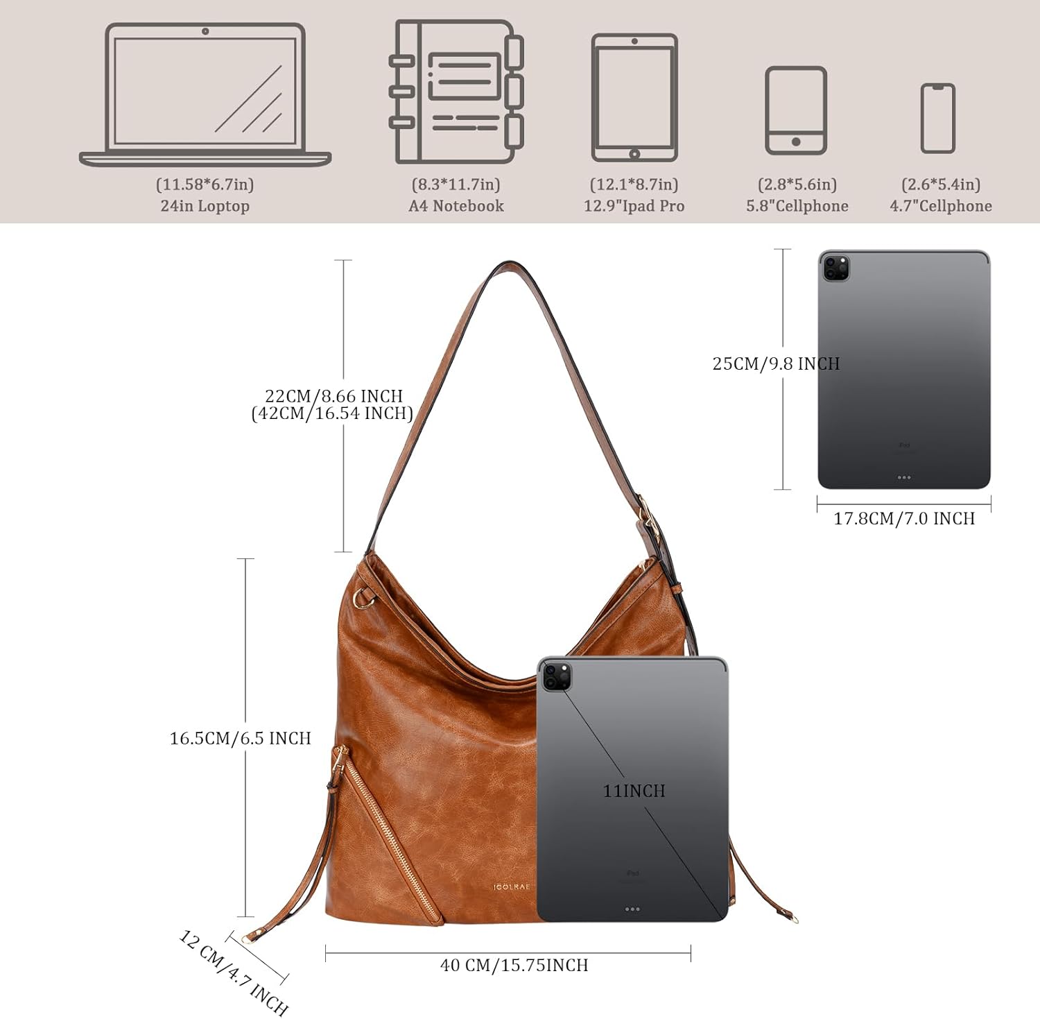 Hobo Bags for Women with Stylish Zipper Detailing Vegan Leather Large Trendy Should... - Image 3