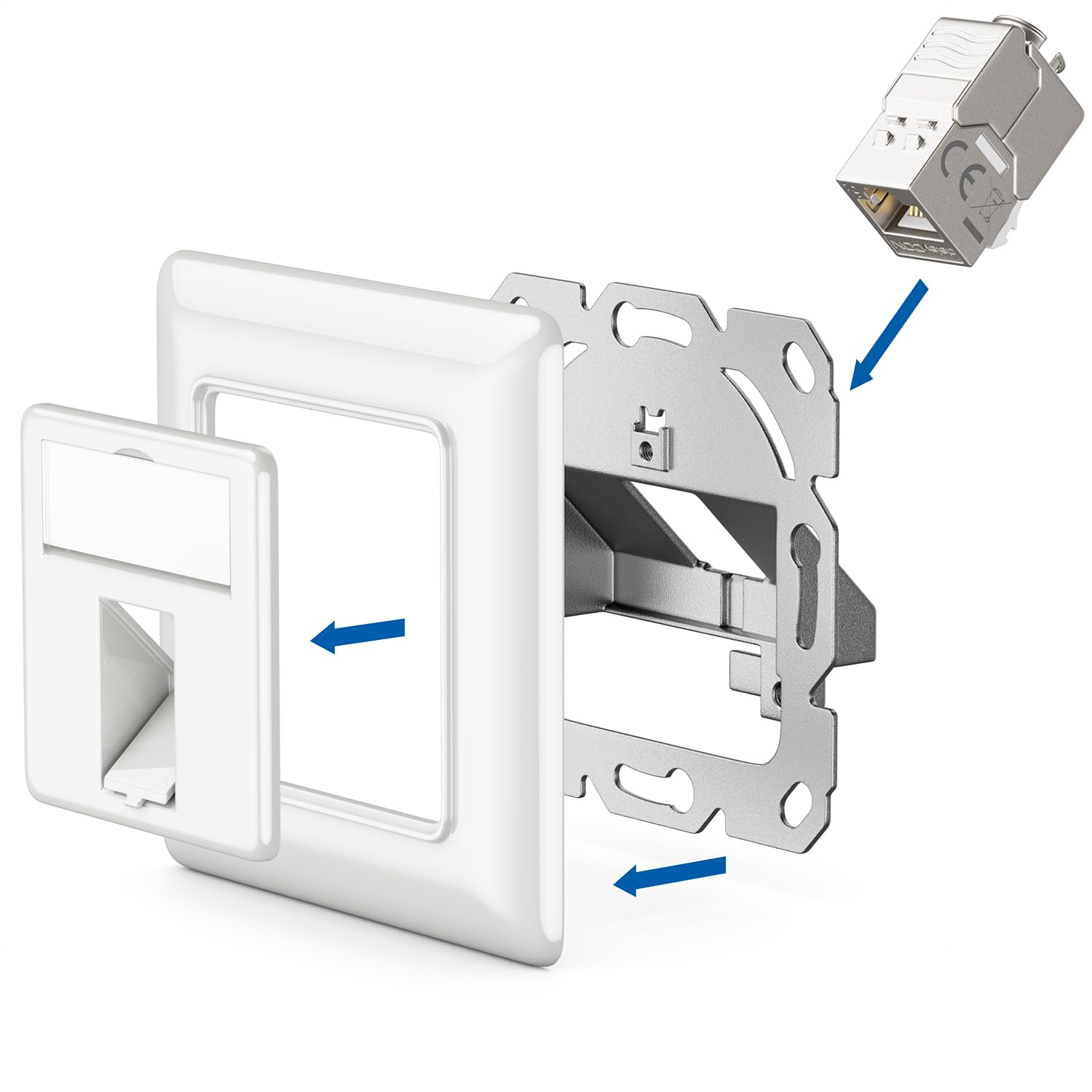 deleyCON 10x Toma de Red CAT6a Empotrada con RJ45 Keystone - 10 Gbps, STP Blindada, Caja de Datos para Cables Patch, Cables de Red, Cableado Ethernet, Gigabit LAN, Blanco