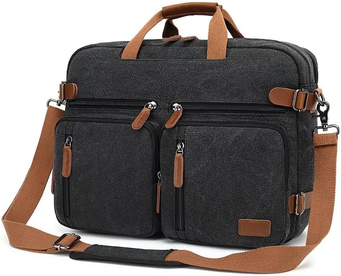koolehaoda 3 in 1 Convertible Briefcase Backpack 17.3 inch Laptop Backpack Case Messenger Bag for Men, Multi-Functional Computer Bag for Travel Bussiness Men Women (Black)