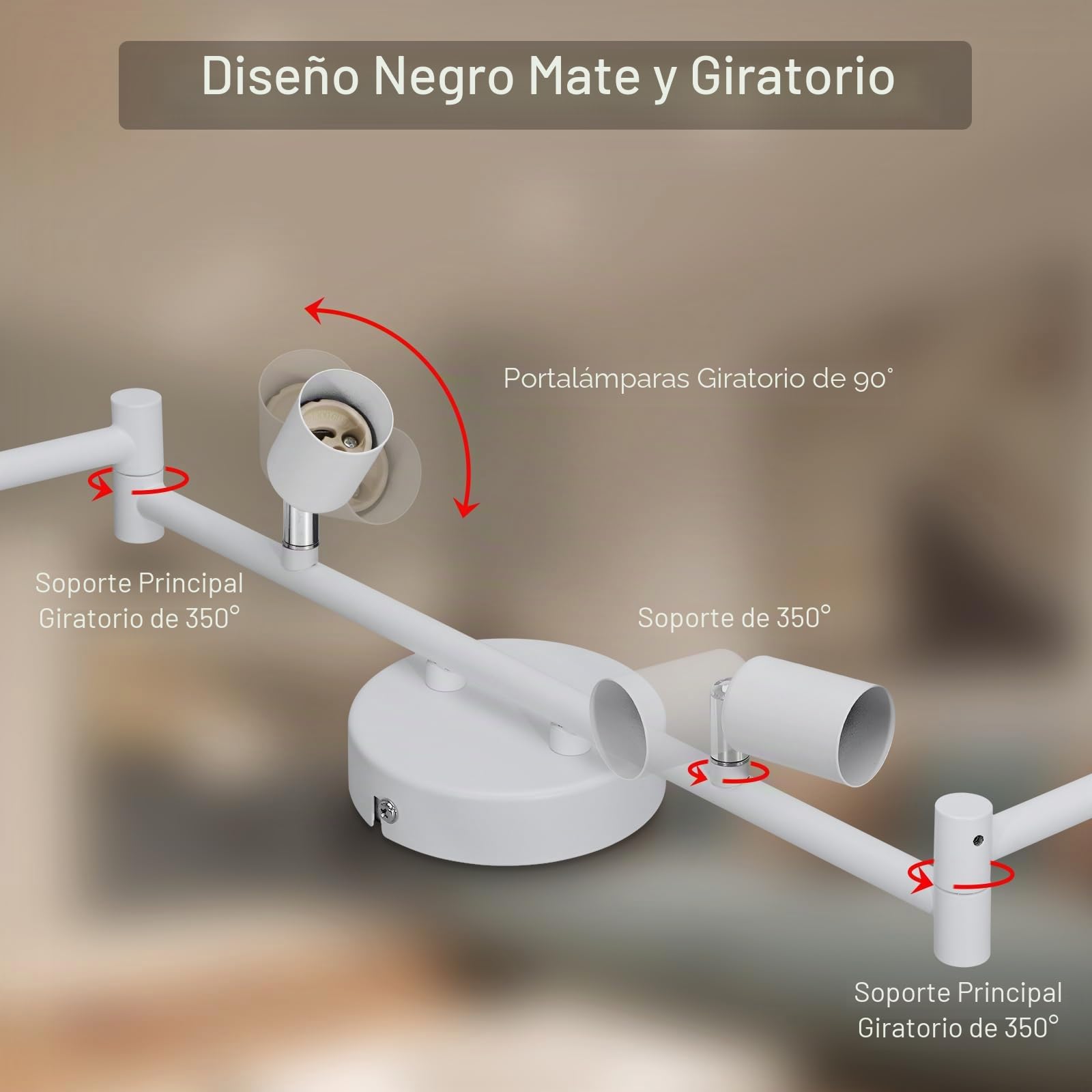 Lámparas de Techo LED 6 Focos Orientables, Luz de techo Blanco Giratoria GU10 para Dormitorio Habitacion Salon Cocina Barra sin Bombilla