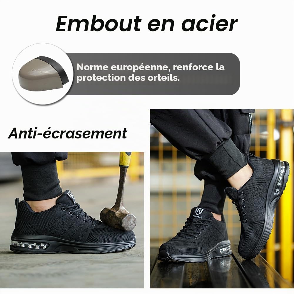 Chaussures de Securite Hommes Femmes Légère Basket de Securite Respirante Confortable Chaussure de Travail avec Embout en Acier