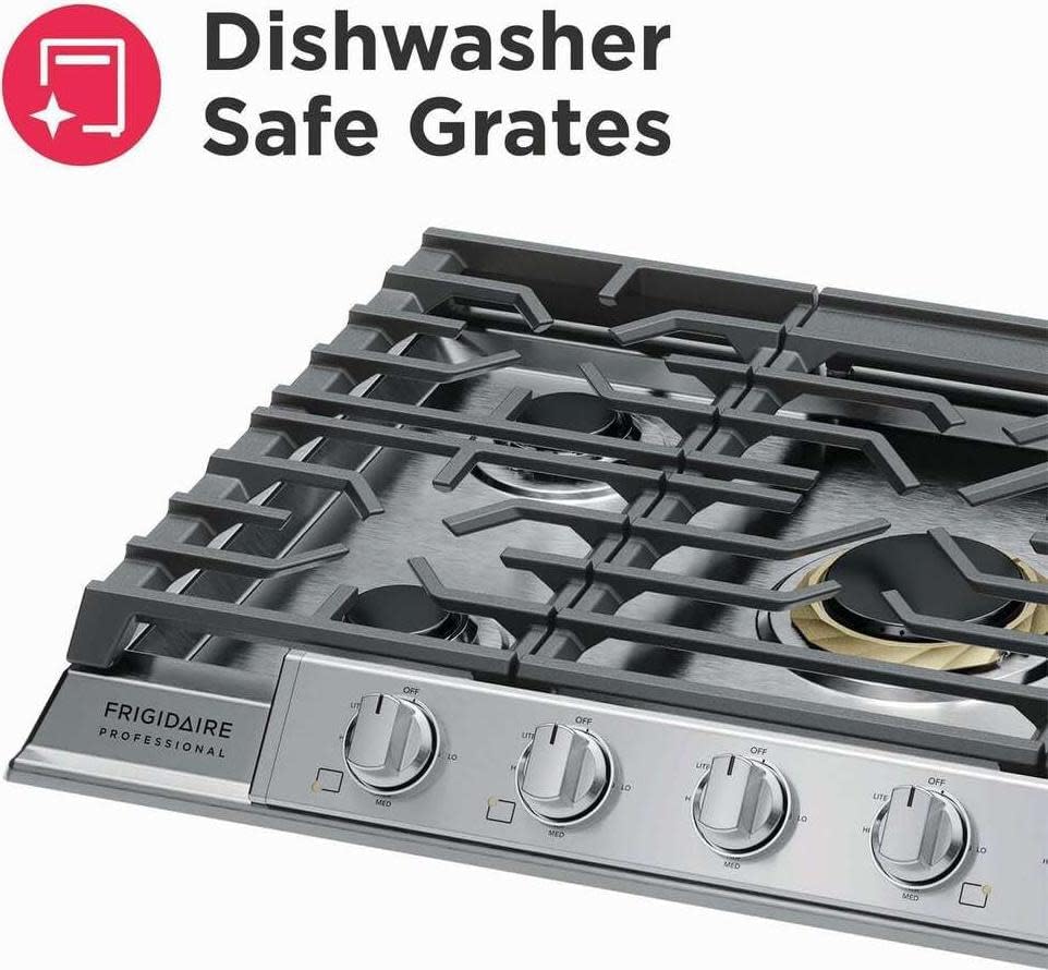 Cooktop grates labeled as dishwasher safe