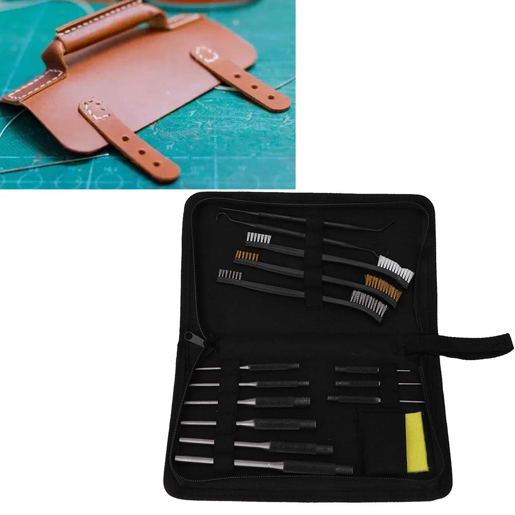 Buachois Kit di Pulizia Della Pistola, 15 Pezzi Set Per Pulizia Pistola Calibro, Punzone Per Spilli E Spazzole a Doppia Estremità con Plettro in Acciaio Inossidabile E Panno Per La Pulizia