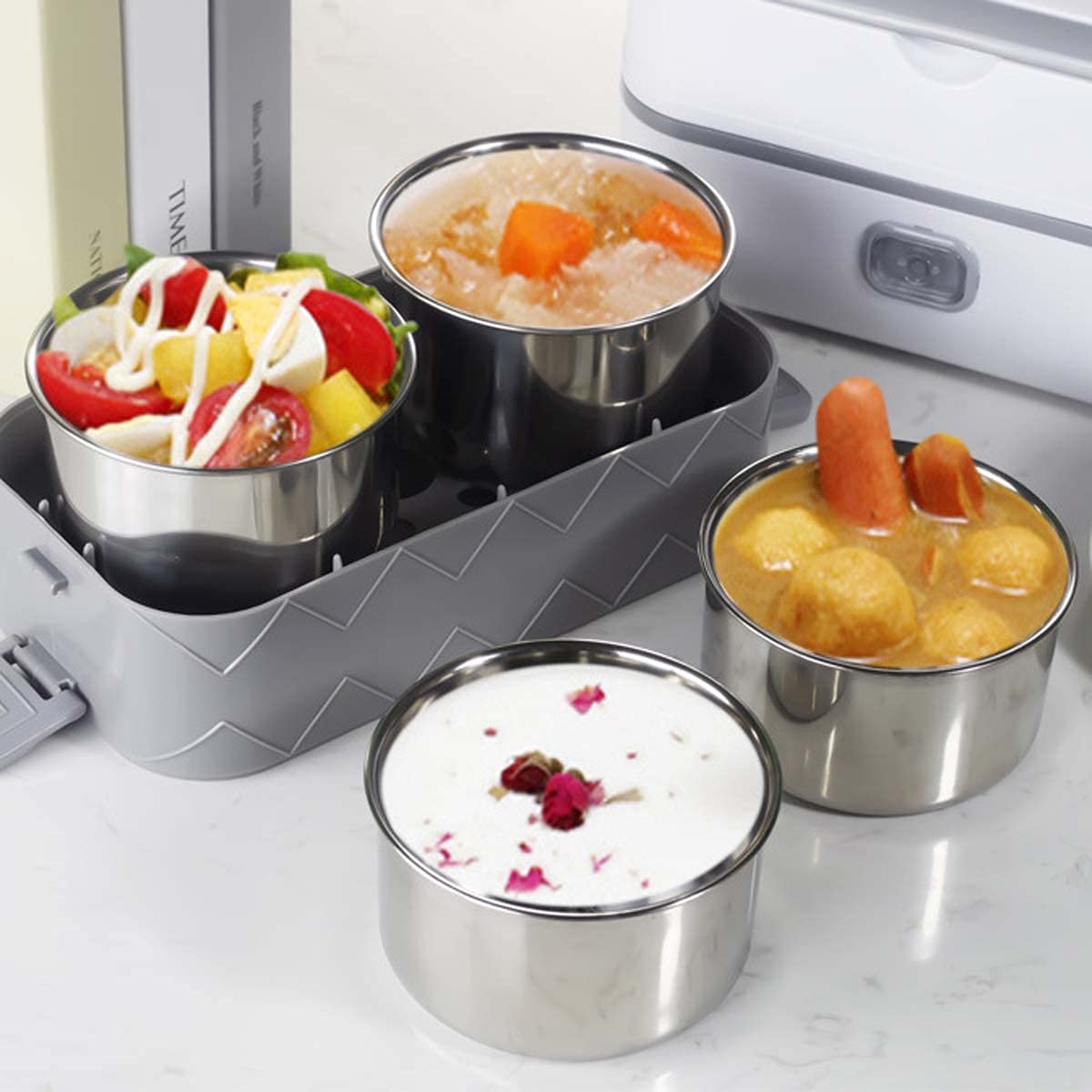 Scaldavivande Elettrico per Alimenti, Scaldavivande Portatile per Alimenti Scatola per Il Pranzo al Calore per Lavoro Scatola per Il Pranzo a Vapore per Home Office Scuola Viaggi Cuocere Cib