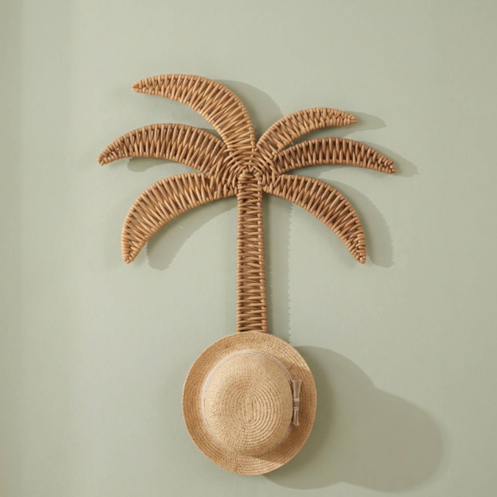 Crochet Palmier en Rotin Tressé Naturel, Support Mural Décoratif Style Boho, Décoration Murale en Forme d'Arbre, Porte-Clés et Accessoire Léger, Gain de Place, pour Entrée, Bureau, Chambre