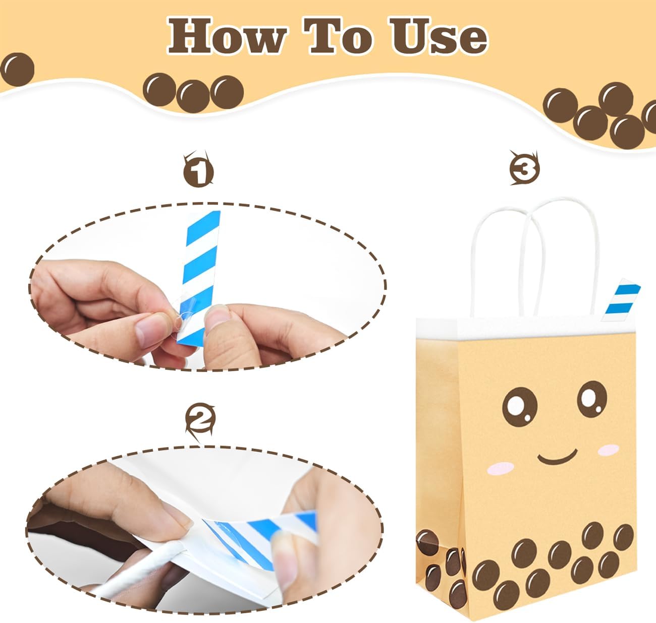 12pcs Cute Bubble Tea Party Gift Bags for Candy, Favors, Decorations and Birthday Party Supplies image 3