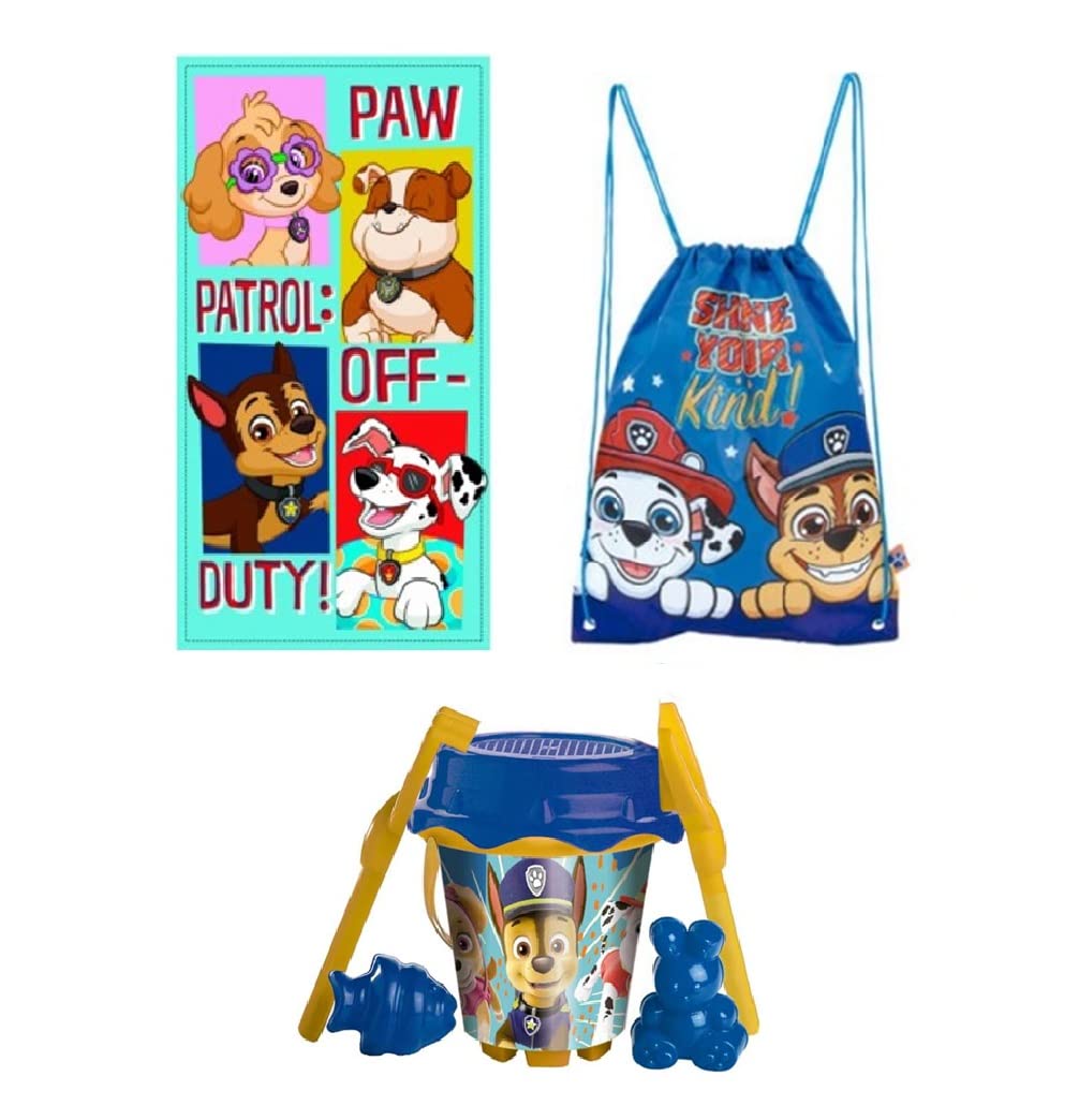 TJS THE JIREH STORE Juguetes Playa Niños con Cubo, Palas, Bolsa de Playa y Toalla Playa Infantil | Juguetes Arena Juegos de Playa para Bebe y niños 2-9 Años (Paw Patro)