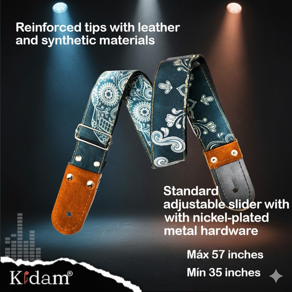 Kidam guitar strap, adjustable strap for acoustic guitars, basses and electric guitars.