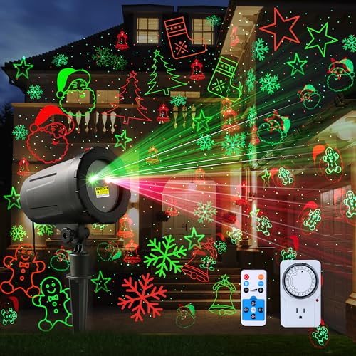 Christmas Projector Lights Outdoor Laser Projection with Remote & Bonus Timer – 8 Festive Red &...