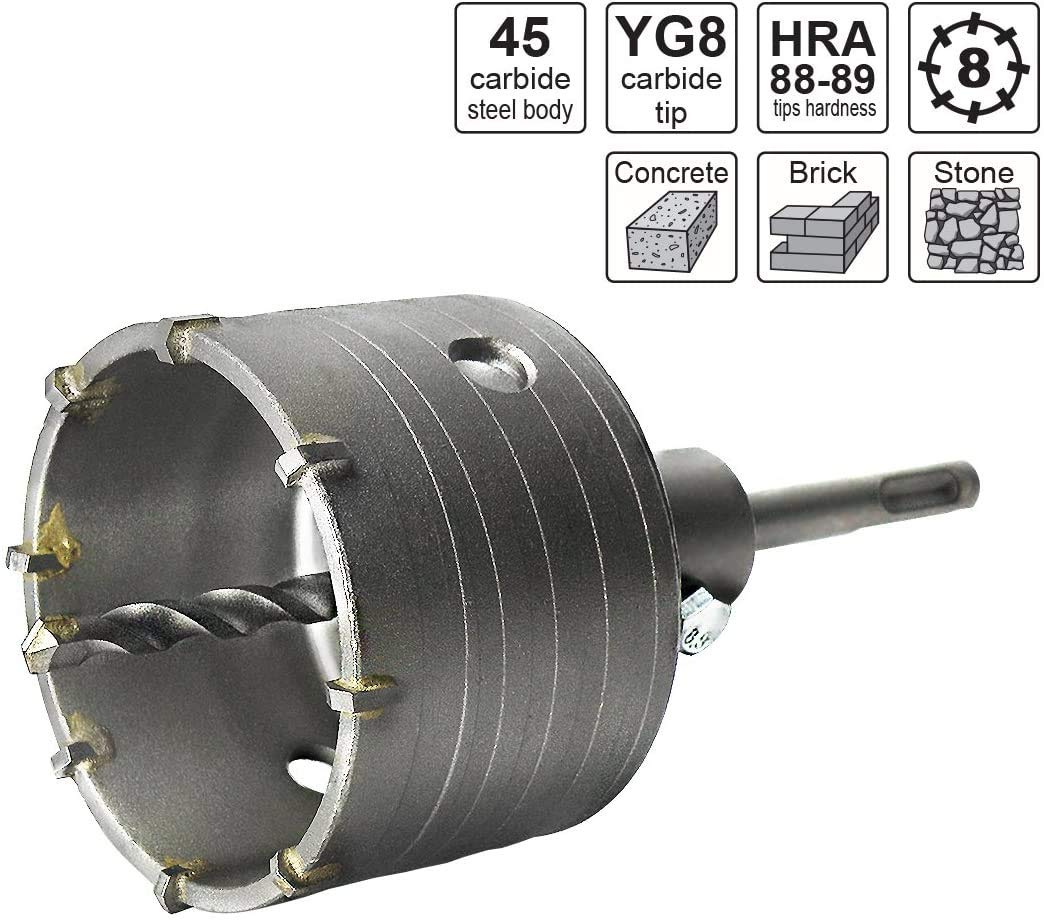 Sega a Tazza per Muro Cemento Ø 65 mm Corona Carotatrice a Secco + Adattatore SDS PLUS + Punta Centraggio 8x110 mm (65 mm)