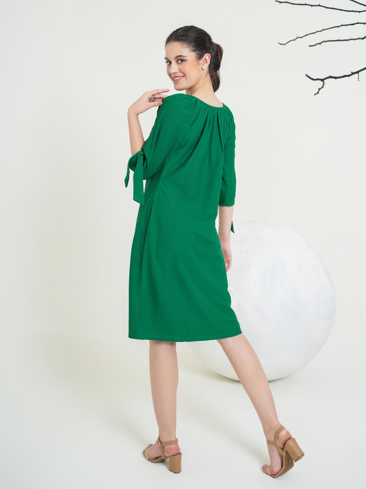 Purvaja Womens A-Line Below Knee Length Dress (Nisi-011-013) (In, Alpha, M, Green)