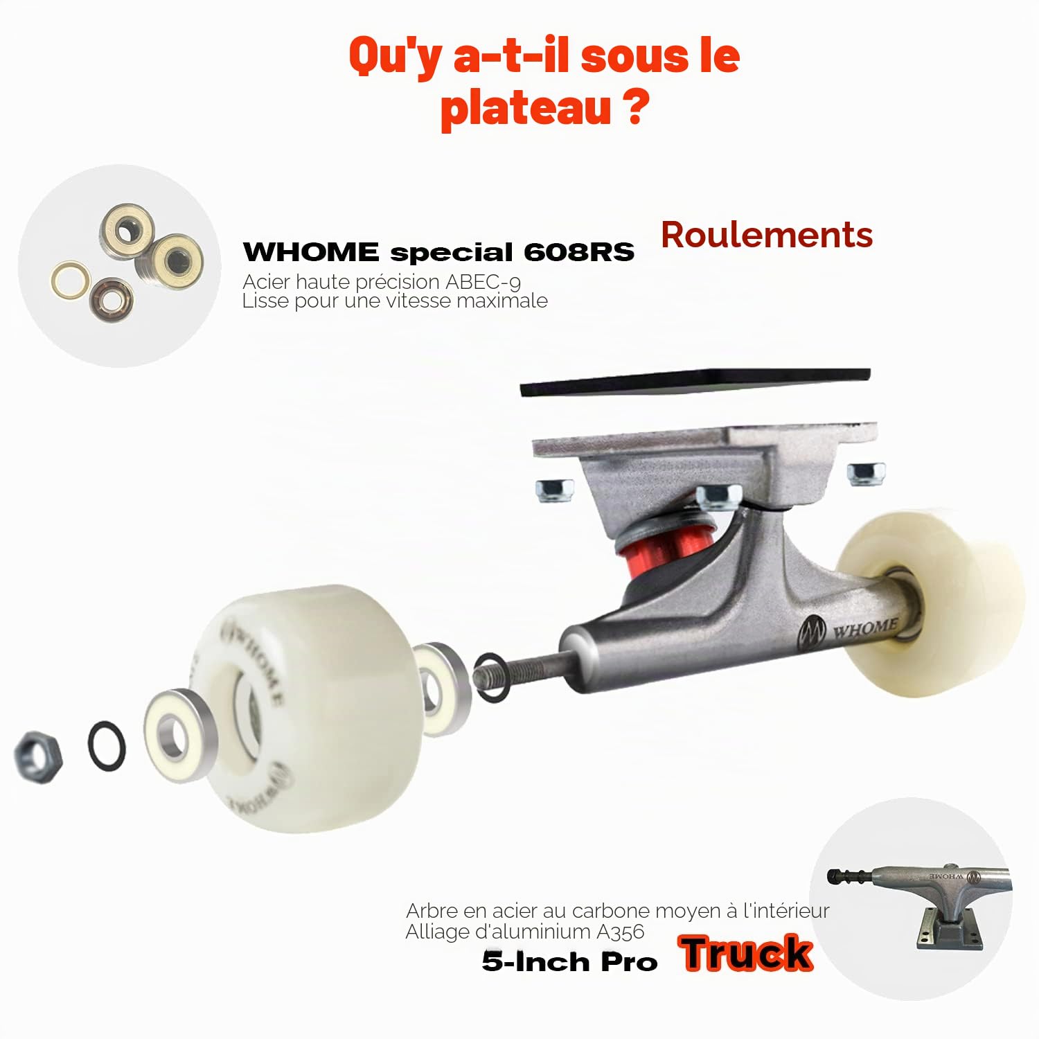 WHOME Pro Skateboard Complet 31x8 inch Plateau 8 Plis érable Alpin Roulement ABEC-9