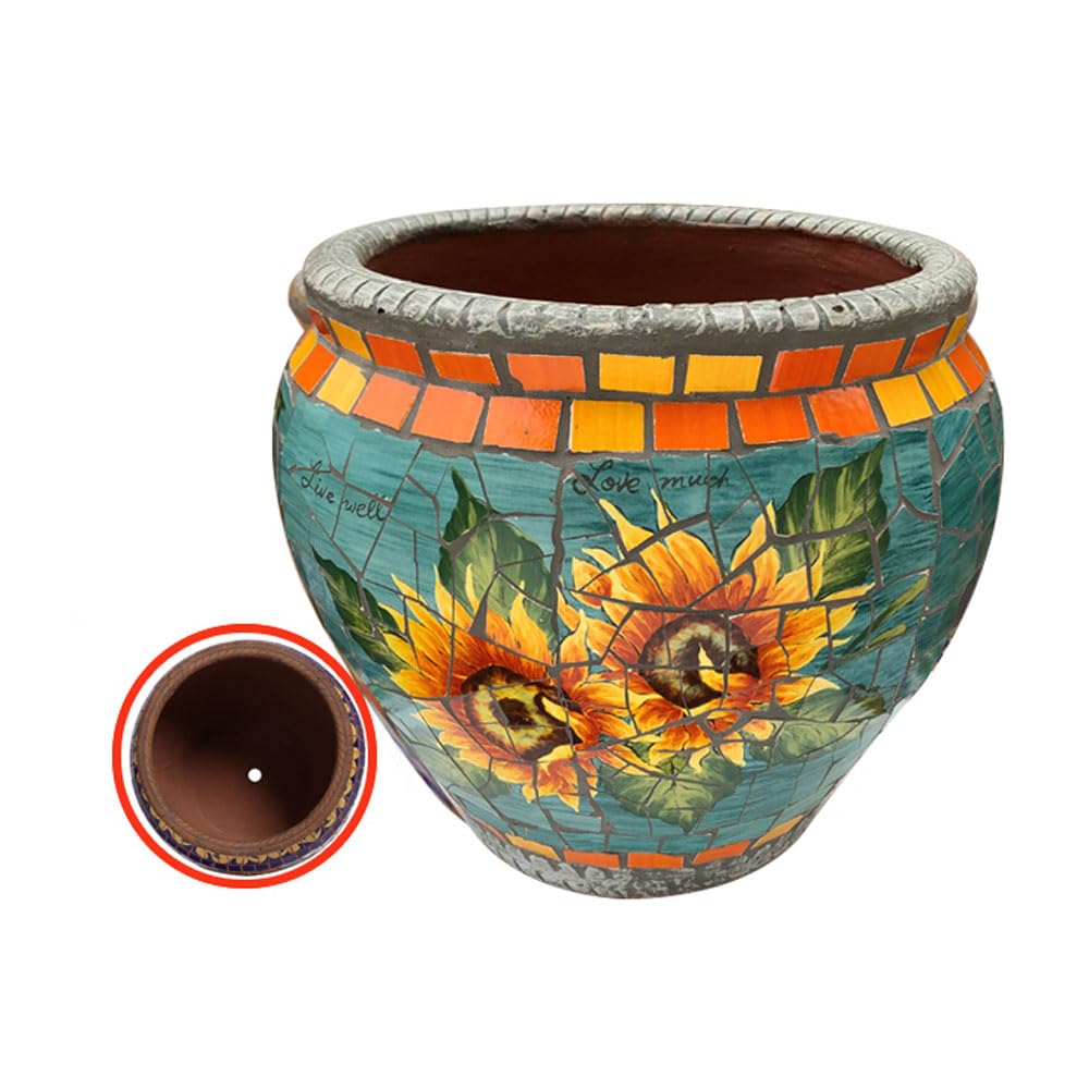 DFGHNBVC Creative Plant Pot Ceramics Outdoor Mosaic Ceramics Flower Pot Artistic Color Painting Landscape Pattern Planter Vintage Garden Patio Balcony Decor Plant Pot Hallway Corridor Plan,Blue
