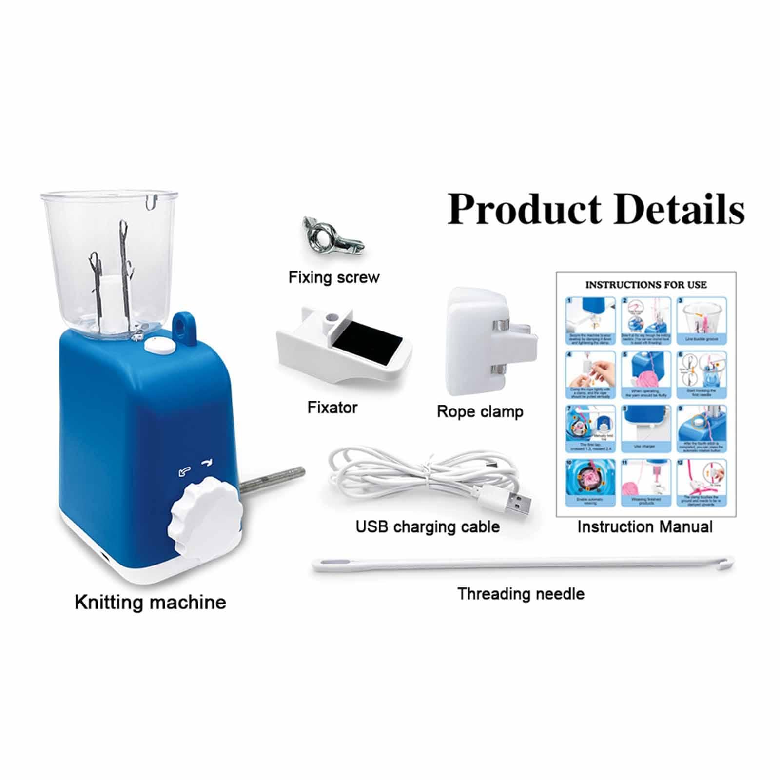 rockible Set Macchina per Maglieria Elettrica, Uncinetto, Telaio Automatico per Maglieria, Tricotin Elettrico in PP, Strumento per Tessitura, Regalo per Feste, Progetti Artigianali, Blu