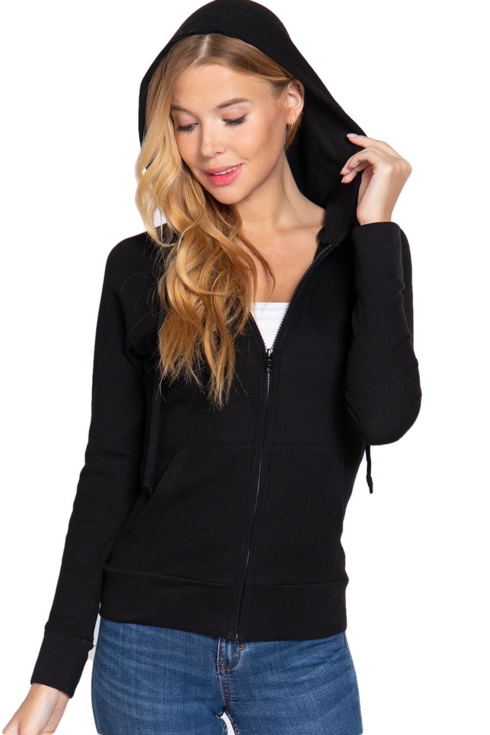 NE PEOPLE Women Basic Casual Comfy Lightweight Thermal Waffle Hoodie