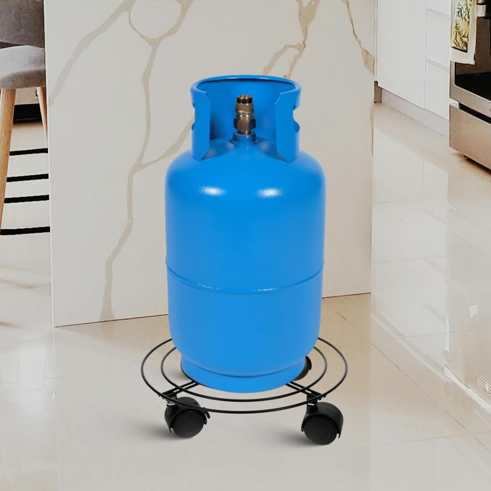 Amosfun Mobiler Gasflaschenständer aus Eisen mit Bremsrädern für Propangastanks bis 27cm Durchmesser Runder Gasflaschenhalter für Haushalt und Gewerbe