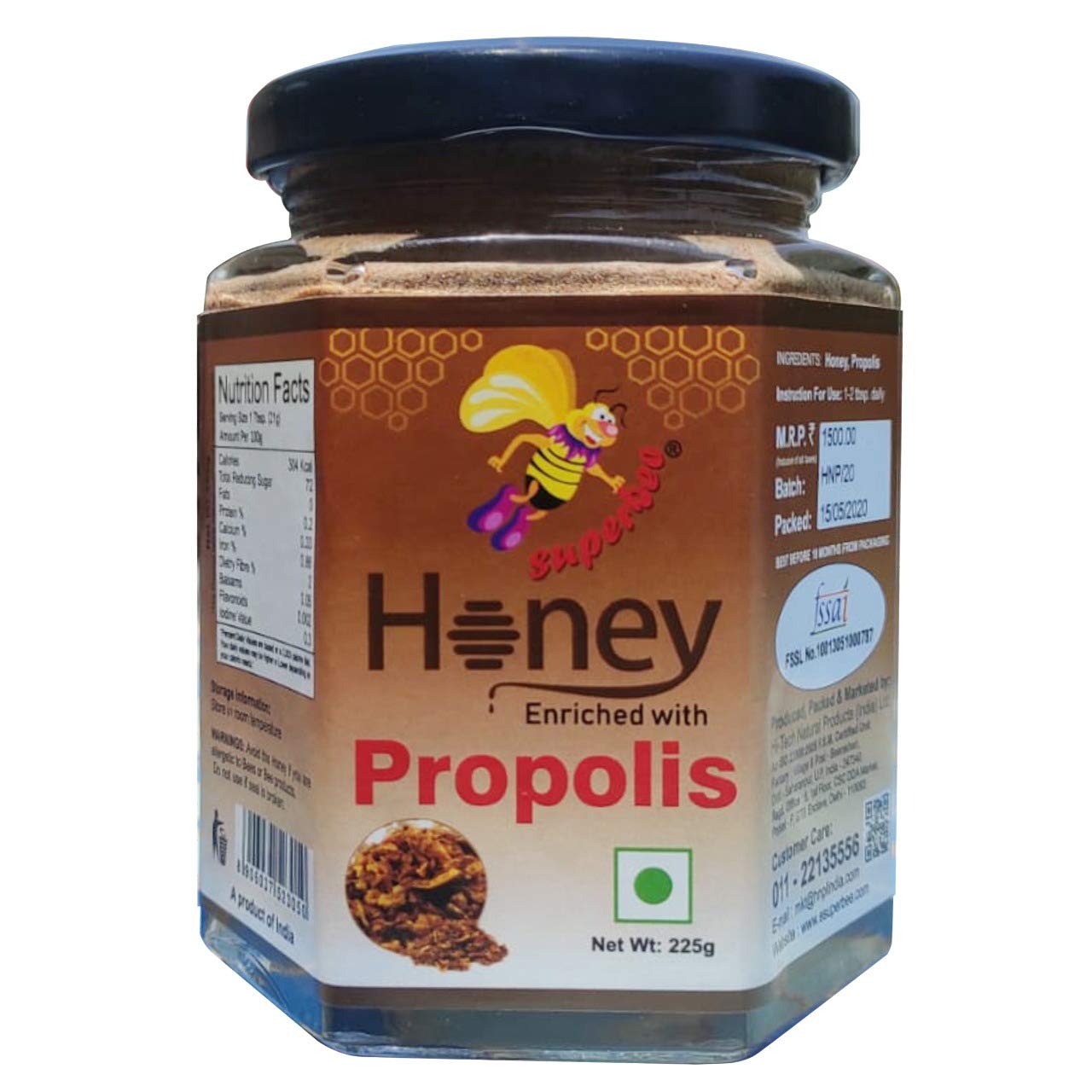 Superbee Honey Enriched with Propolis 225 gm | Natural Immunity Booster | Antioxidant-Rich Honey for Energy, Cough, Cold & Oral Health