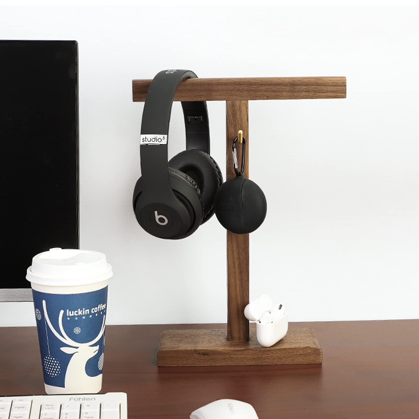 Soporte Auriculares Soporte de Auriculares creativos de Madera Maciza para Auriculares multifuncionales para Auriculares Soporte para Auriculares para la mayoría de los tamaños de Auriculares Soporte